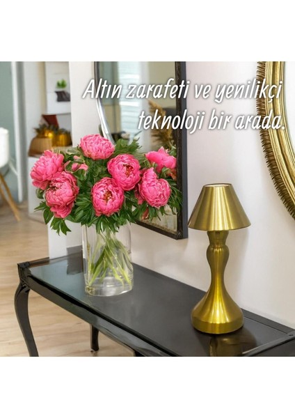 Şarjlı Dokunmatik Işıklı 3 Modlu Gold Retro Sehpa Lambası indirimleri