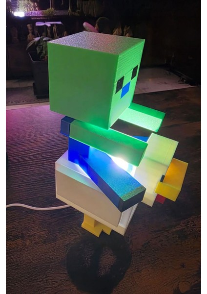 Renkli Minecraft ve Tavuk Tasarımlı Güzel Gece Lambası