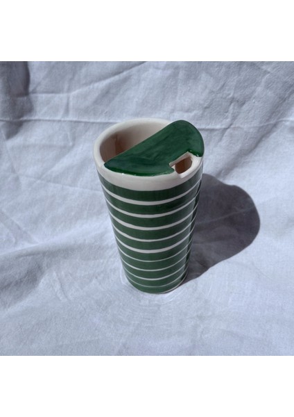Arche Ceramic El Yapımı Seramik Kupa - Latte Bardağı - Yeşil - 220 ml - Tekli