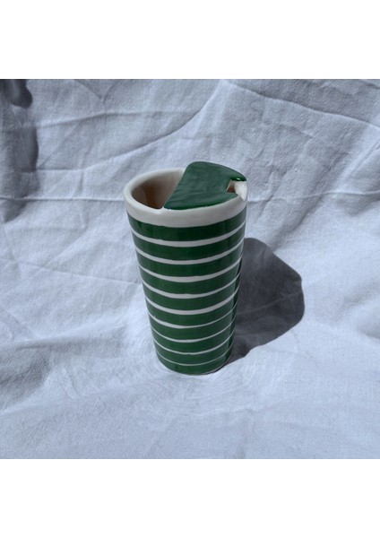 Arche Ceramic El Yapımı Seramik Kupa - Latte Bardağı - Yeşil - 220 ml - Tekli fırsatları