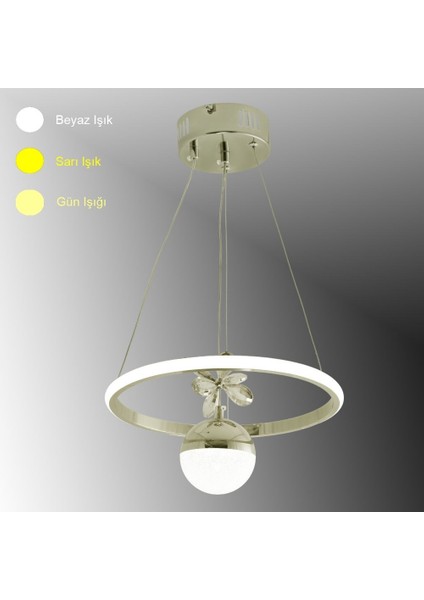 TT037-YUV-FSR Tt Aydınlatma Halka Model Fransız Sarı Kaplama Tek Toplu 3 Renk Modüllü Ledli Avize
