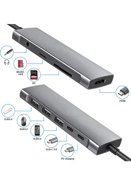 Ally 9 In1 Type C Hub 4K 30hz HDMI USB 3.0sdpd ADAPTÖR-(1903) - YKD4794-3990