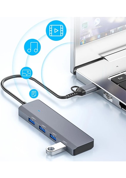 Ally ADS-305D 4in1 Usb/type-C To 4x Usb3.0 Hub Çoğaltıcı Çevirici Dönüştür? - YKD4718-6429