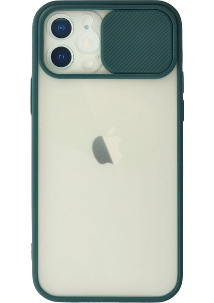 iPhone 12 Kılıf Palm Buzlu Kamera Sürgülü Silikon - Yeşil - YKD8558-3480