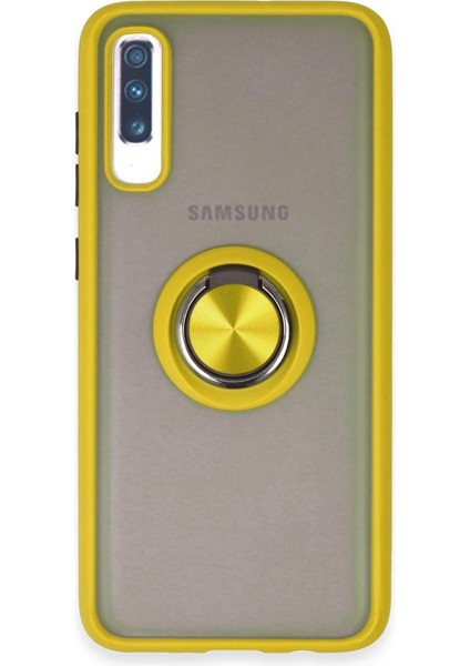 Samsung Galaxy A70 Kılıf Montreal Yüzüklü Silikon Kapak - Sarı - YKD4336-3502