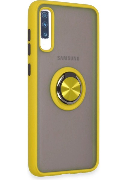 Samsung Galaxy A70 Kılıf Montreal Yüzüklü Silikon Kapak - Sarı - YKD4336-3502