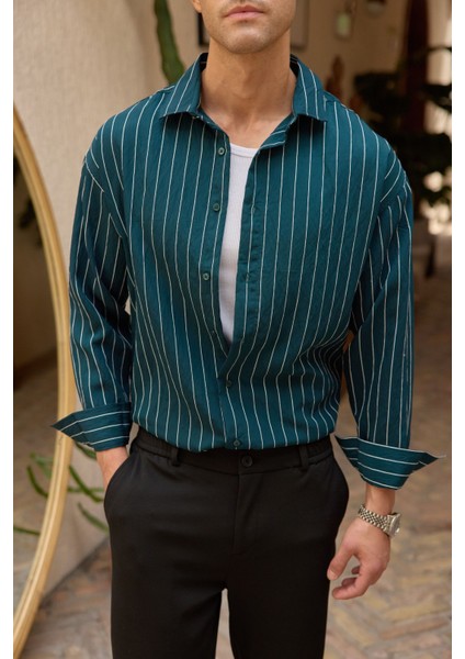 Arkit Erkek Çizgili Viskon Oversize Gömlek