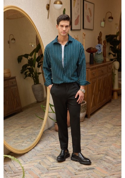 Arkit Erkek Çizgili Viskon Oversize Gömlek modelleri