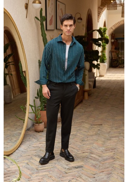 Arkit Erkek Çizgili Viskon Oversize Gömlek fırsatları