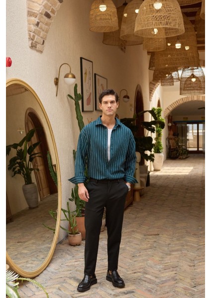 Arkit Erkek Çizgili Viskon Oversize Gömlek indirimleri