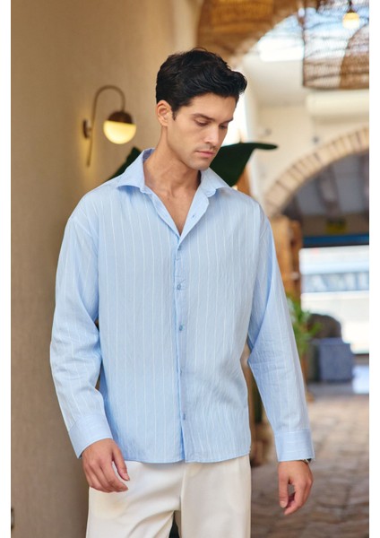 Arkit Erkek Çizgili Viskon Oversize Gömlek modelleri