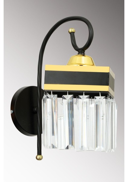 Siyah Kule Kristal Taşlı Sarı Şeritli Kare Aplik Modern ve Şık Dekorasyon Parçası fiyatları