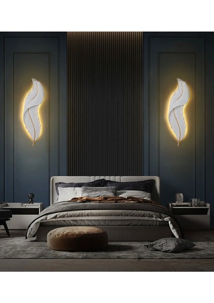 Led'li Pilli Dekoratif Tüy Aplik Duvar Aydınlatma Beyaz modelleri