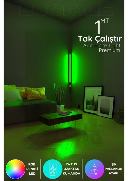 Uzaktan Kumandalı 16 Renkli LED Aplik Işık, 4 Animasyon, Yapışkanlı Köşe LED Işık