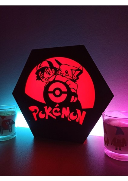 Sevimli Pikachu ve Ash Figürlü Masaüstü Dekoratif Lamba, Kırmızı Renk fiyatları