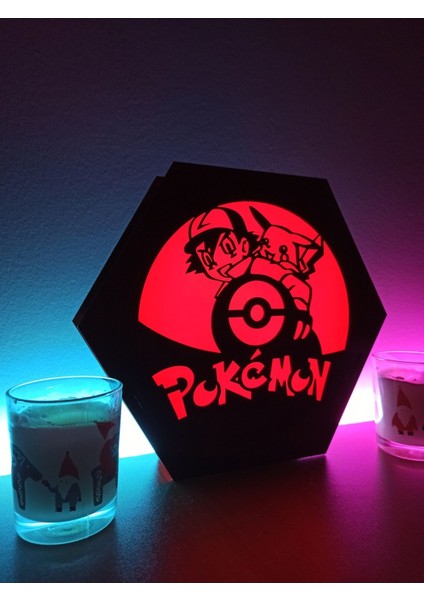 Sevimli Pikachu ve Ash Figürlü Masaüstü Dekoratif Lamba, Kırmızı Renk modelleri