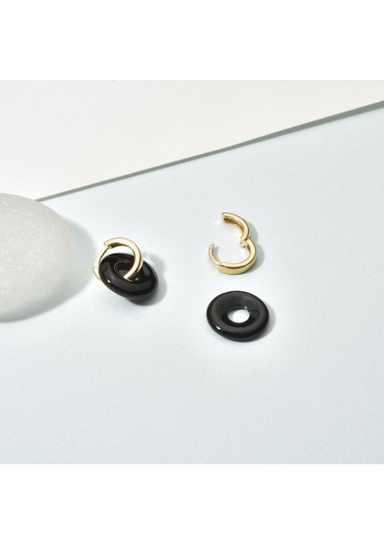 14 Ayar Altın Kaplama Gerçek ve Doğal Donut Onyx Siyah Taşlı Halka Küpe - ES00154 modelleri