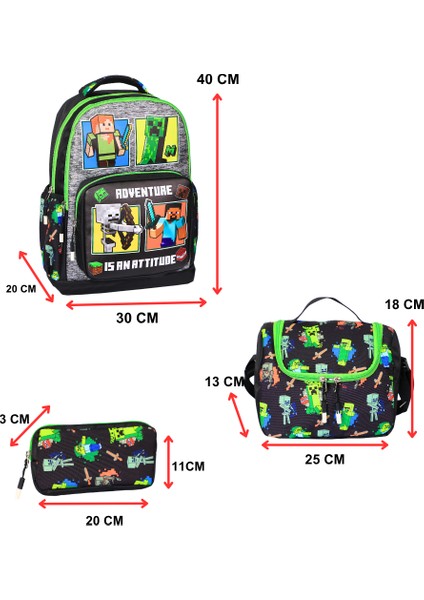 3’lü Ilkokul Yeşil Baskılı, Erkek Çocuk Beslenmeli ve Kalemlikli Okul Çantası fiyatları