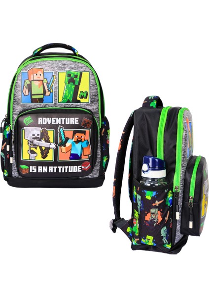 3’lü Ilkokul Yeşil Baskılı, Erkek Çocuk Beslenmeli ve Kalemlikli Okul Çantası modelleri