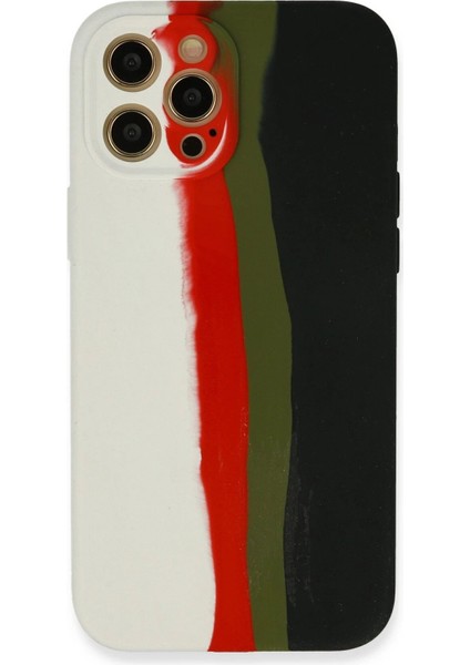 iPhone 12 Pro Max Kılıf Ebruli Lansman Silikon - Beyaz-Siyah - YKD6553-1317