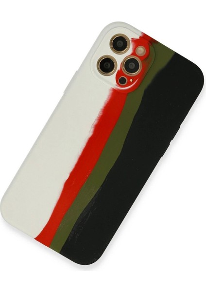 iPhone 12 Pro Max Kılıf Ebruli Lansman Silikon - Beyaz-Siyah - YKD6553-1317