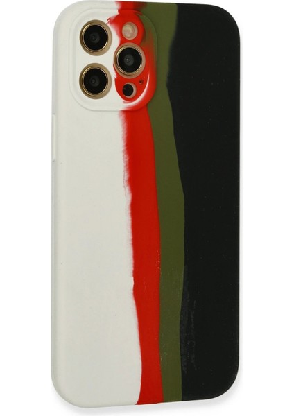 iPhone 12 Pro Max Kılıf Ebruli Lansman Silikon - Beyaz-Siyah - YKD6553-1317