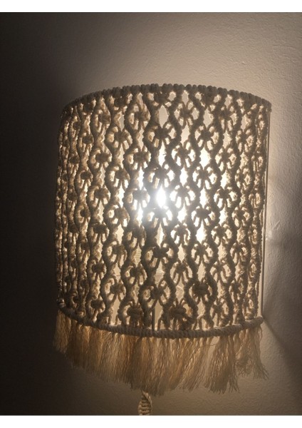 El Yapımı Bej Makrome Duvar Lambası, Şık ve Doğal Dekoratif Aydınlatma