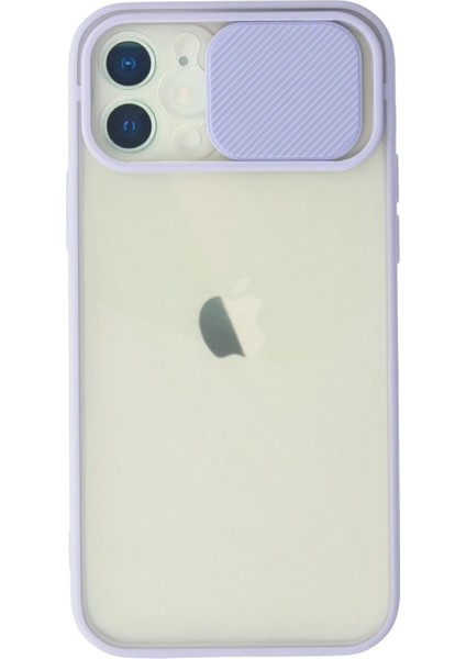 iPhone 12 Kılıf Palm Buzlu Kamera Sürgülü Silikon - Lila - YKD2390-9235