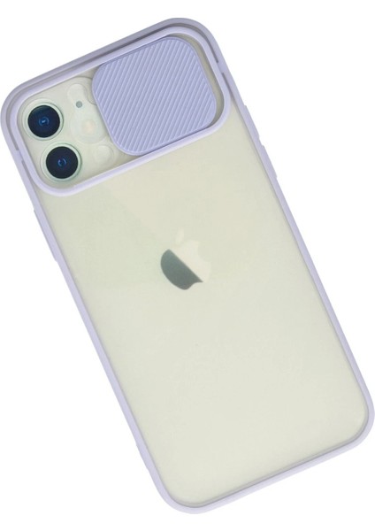 iPhone 12 Kılıf Palm Buzlu Kamera Sürgülü Silikon - Lila - YKD2390-9235