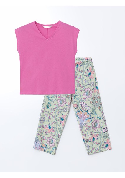Yeni Sezon V Yaka Cicekli Kadin Kaprili Pijama Takimi - S5CD42Z8 indirimleri