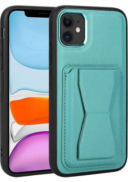 iPhone 11 Kılıf Kartlıklı Standlı ​pu Deri Dermo Kapak
