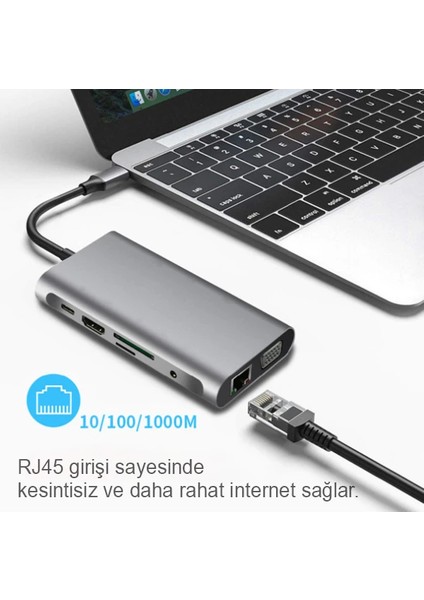 Ally 10 In 1 HDMI VGA RJ45 Pd USB 3.0 Hub Adaptör ÇOKLAYICI-(1903) - YKD9817-6245