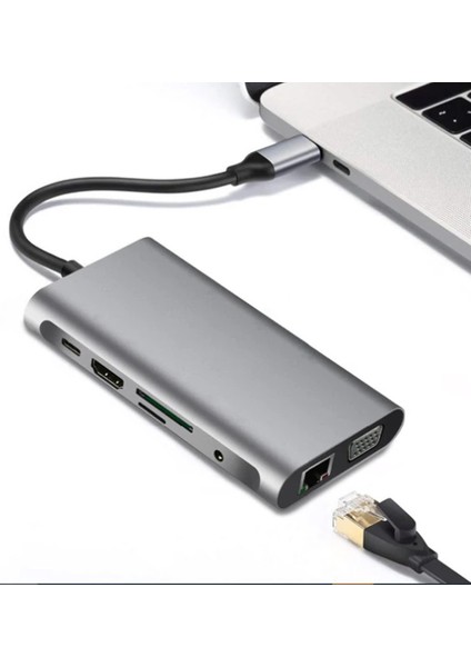 Ally 10 In 1 HDMI VGA RJ45 Pd USB 3.0 Hub Adaptör ÇOKLAYICI-(1903) - YKD9817-6245