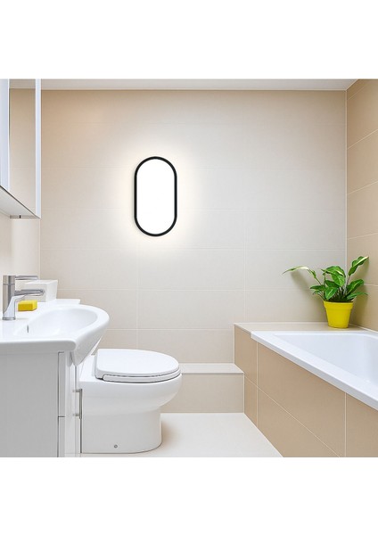 15W Oval Siyah LED Tavan Lambası, Su Geçirmez, Banyo ve Bahçe Için Modern Tasarım