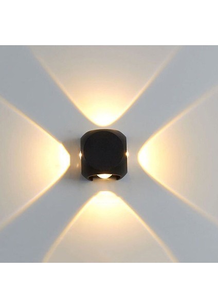 4W 3000K Günışığı LED Aplik, Iç ve Dış Mekan, Elektrikli Duvar Aplik Siyah