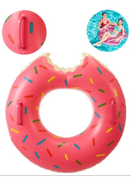 Pembe Şişme Donut Simit 107 cm Tutmalı, Deniz Temalı, Eğlenceli ve Renkli Tasarım