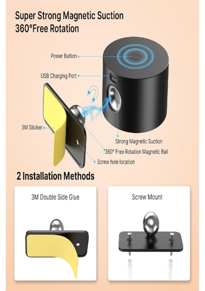 Taşınabilir 360° Dönebilen Ahşap Duvar Lamba, Şarjlı Mıknatıslı, Portatif ve Şık Tasarım