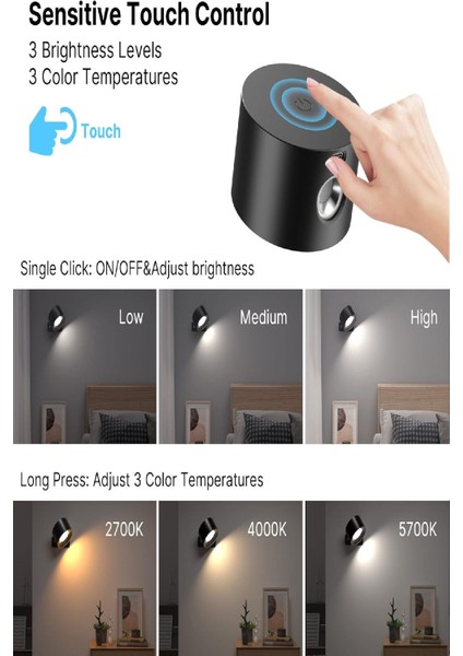 Taşınabilir 360° Dönebilen Ahşap Duvar Lamba, Şarjlı Mıknatıslı, Portatif ve Şık Tasarım