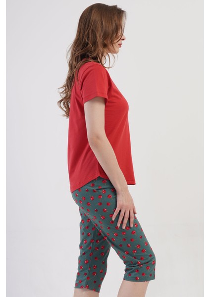 Pamuklu Kadın Kısa Kol Kaprili Pijama Takım , 409030 modelleri