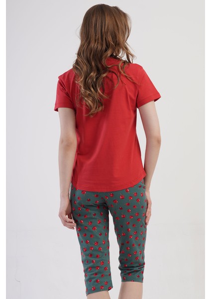 Pamuklu Kadın Kısa Kol Kaprili Pijama Takım , 409030 fırsatları