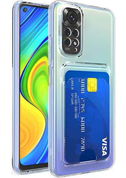 Xiaomi Redmi Note 11 Pro Kılıf Kartlıklı Kamera Çıkıntılı Şeffaf Darbe Korumalı Kart Bölmeli Kapak