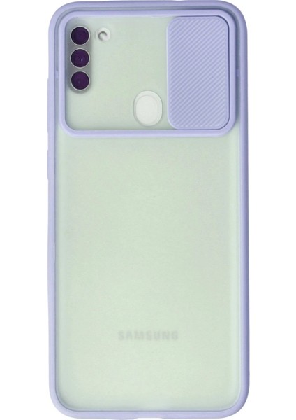 Samsung Galaxy A11 Kılıf Palm Buzlu Kamera Sürgülü Silikon - Lila - YKD6469-1325