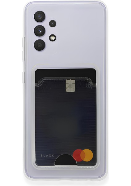 Samsung Galaxy A32 Kılıf Kartlıklı Kamera Çıkıntılı Şeffaf Darbe Korumalı Kart Bölmeli Kapak