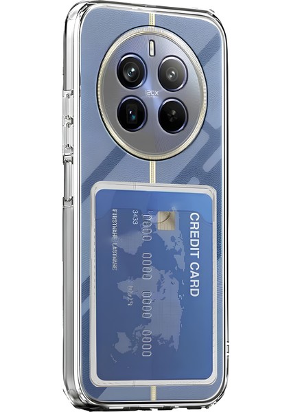 Realme 12 Pro Plus Kılıf Kartlıklı Kamera Çıkıntılı Şeffaf Darbe Korumalı Kart Bölmeli Kapak