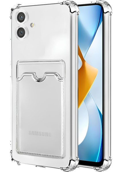 Samsung Galaxy A05 Kılıf Kartlıklı Kamera Çıkıntılı Şeffaf Darbe Korumalı Kart Bölmeli Kapak