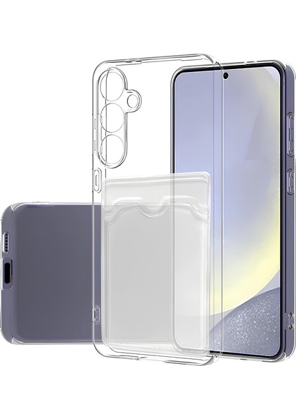 Samsung Galaxy S24 Fe Kılıf Kartlıklı Kamera Çıkıntılı Şeffaf Darbe Korumalı Kart Bölmeli Kapak