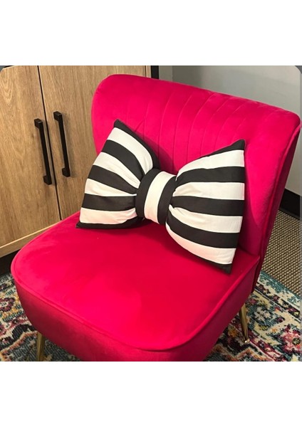 Dekoratif Fiyonk Puantiyeli Çizgili Puf Yastık 50X40 cm Kırlent