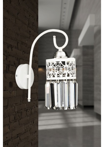 Şık Beyaz Krom Aşağı Bakan Kristal Taşlı Aplik, Zarif ve Parlak Tasarım