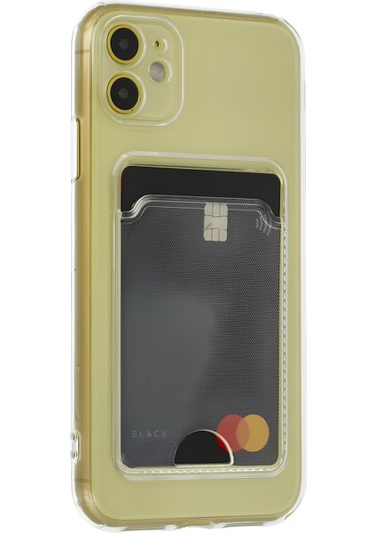 Apple iPhone 11 Kılıf Kartlıklı Kamera Çıkıntılı Şeffaf Darbe Korumalı Kart Bölmeli Kapak