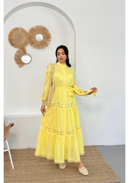 Kadın Uzun Dantel Detaylı Tasarım Elbise NBMS42110